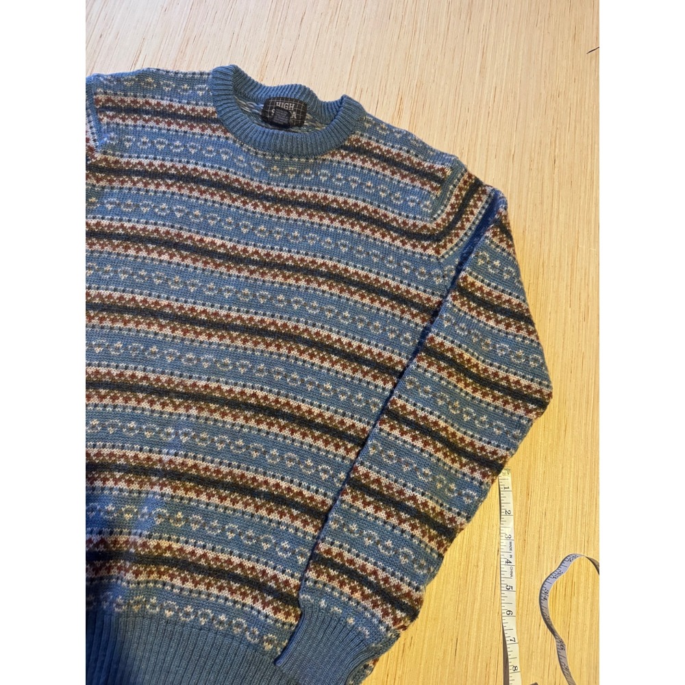 High Sierra Vintage Blue Fair Isle Stripe Crewneck Sweater Mens Large RN 40